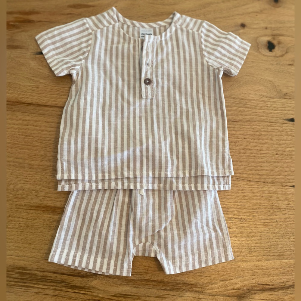 Carter's Tan White Striped Boys Matching Short Set‎ 3m Preloved